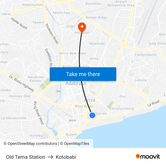 Old Tema Station to Kotobabi map