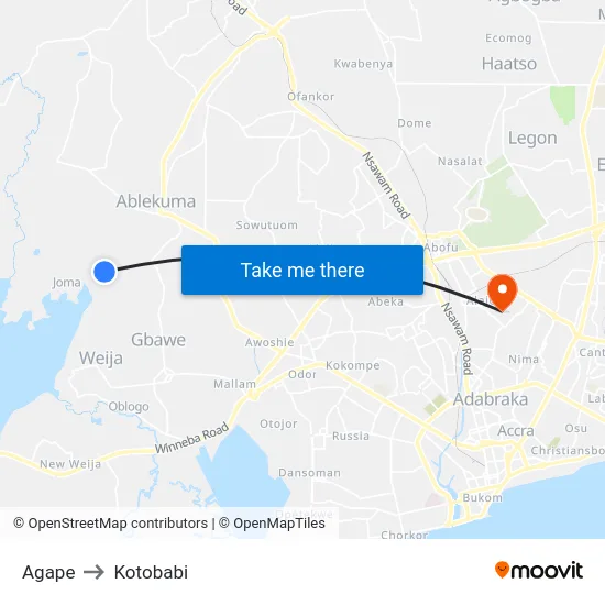 Agape to Kotobabi map