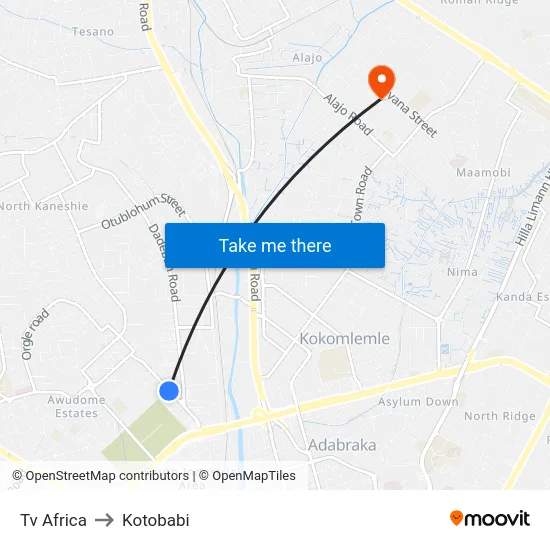 Tv Africa to Kotobabi map