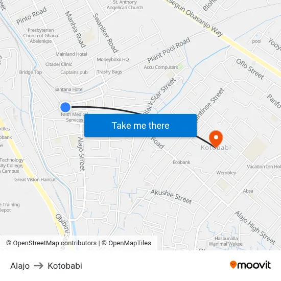 Alajo to Kotobabi map