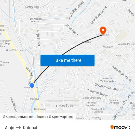 Alajo to Kotobabi map