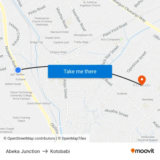 Abeka Junction to Kotobabi map