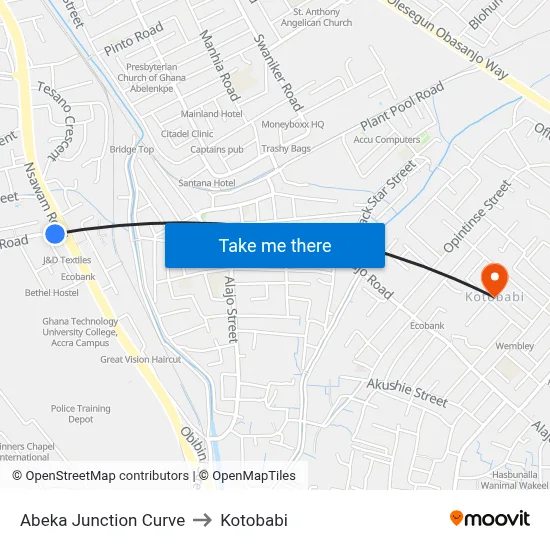 Abeka Junction Curve to Kotobabi map