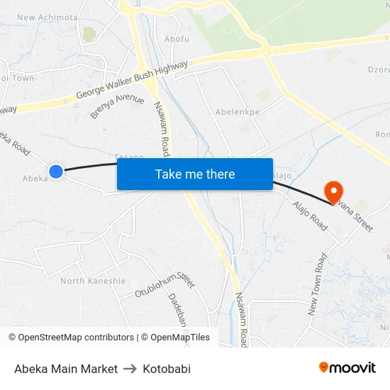 Abeka Main Market to Kotobabi map