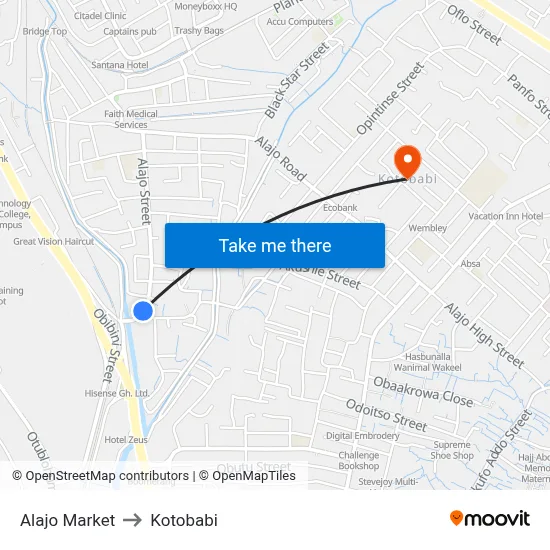 Alajo Market to Kotobabi map