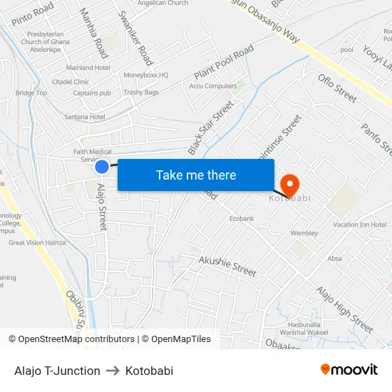 Alajo T-Junction to Kotobabi map