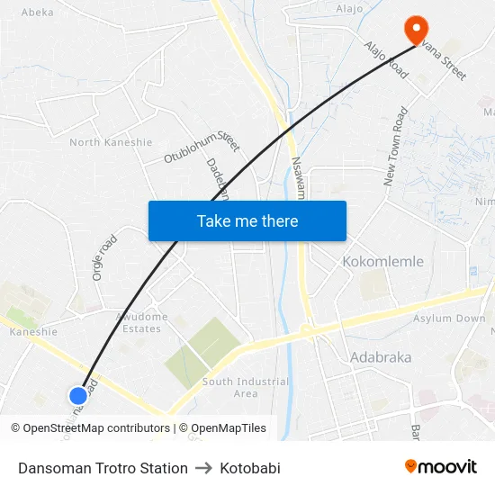 Dansoman Trotro Station to Kotobabi map