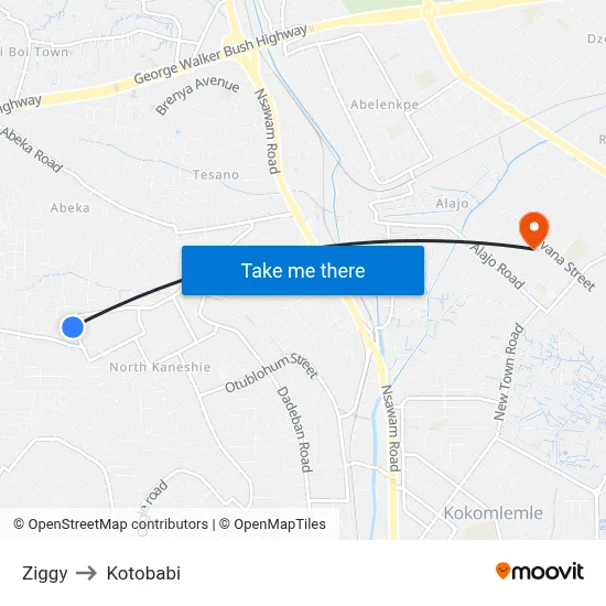 Ziggy to Kotobabi map