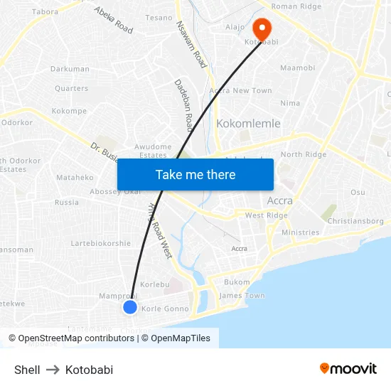 Shell to Kotobabi map