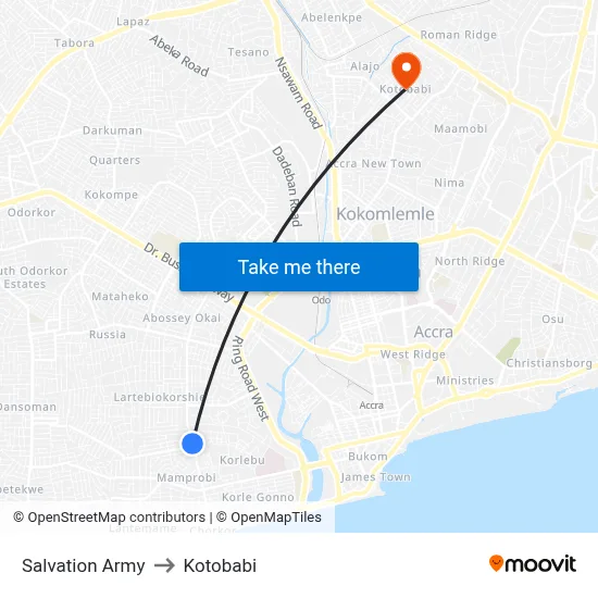 Salvation Army to Kotobabi map