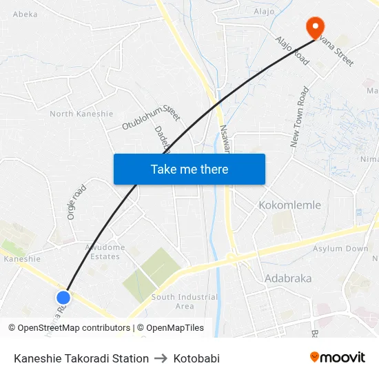Kaneshie Takoradi Station to Kotobabi map
