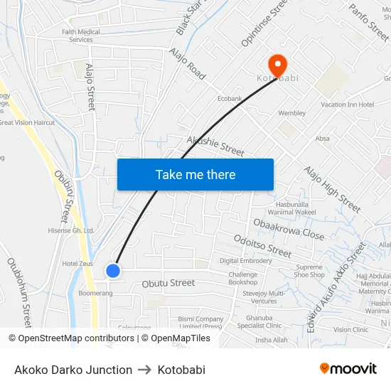 Akoko Darko Junction to Kotobabi map