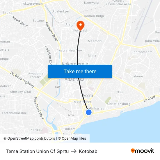Tema Station Union Of Gprtu to Kotobabi map