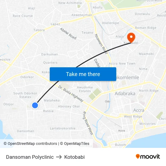 Dansoman Polyclinic to Kotobabi map