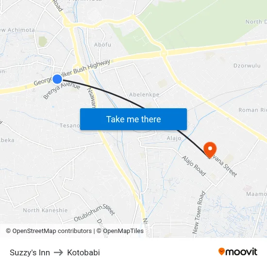 Suzzy's Inn to Kotobabi map