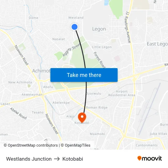 Westlands Junction to Kotobabi map