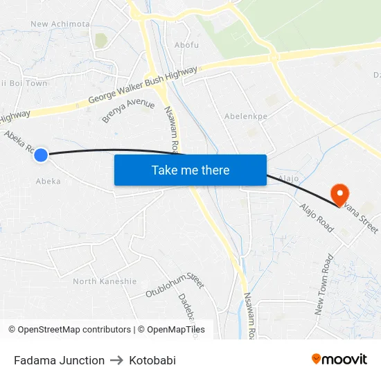Fadama Junction to Kotobabi map