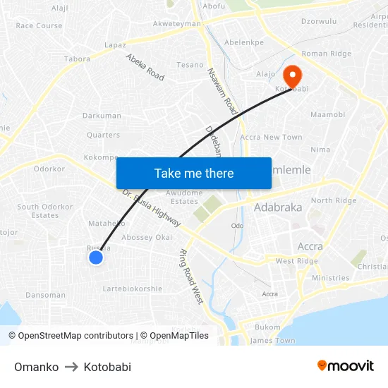 Omanko to Kotobabi map