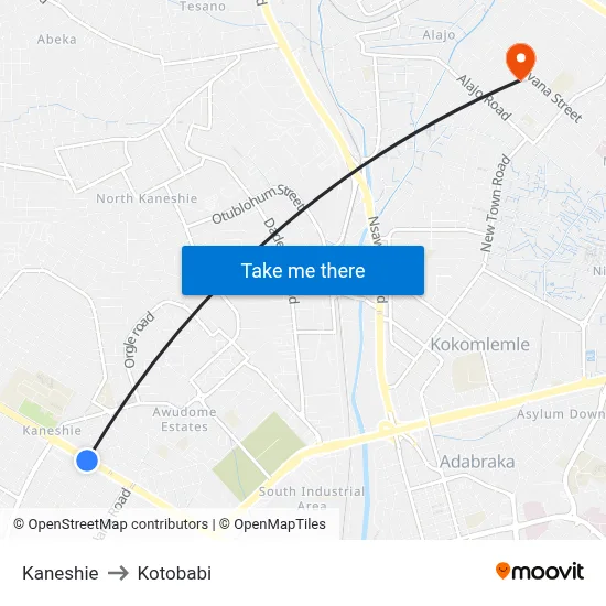 Kaneshie to Kotobabi map
