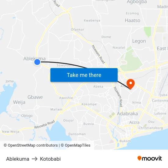 Ablekuma to Kotobabi map