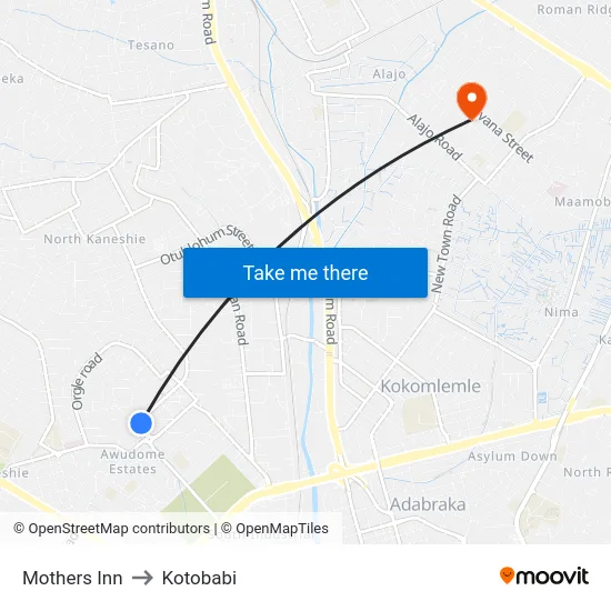 Mothers Inn to Kotobabi map