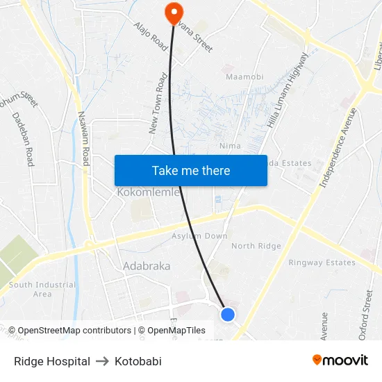 Ridge Hospital to Kotobabi map