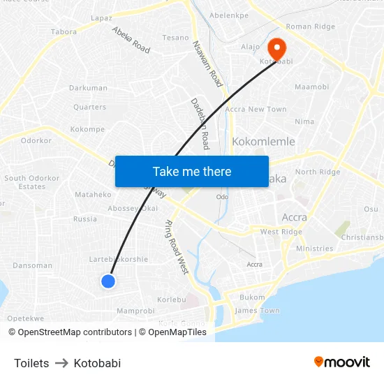 Toilets to Kotobabi map