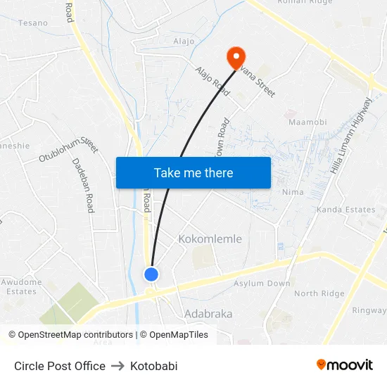 Circle Post Office to Kotobabi map