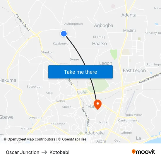 Oscar Junction to Kotobabi map