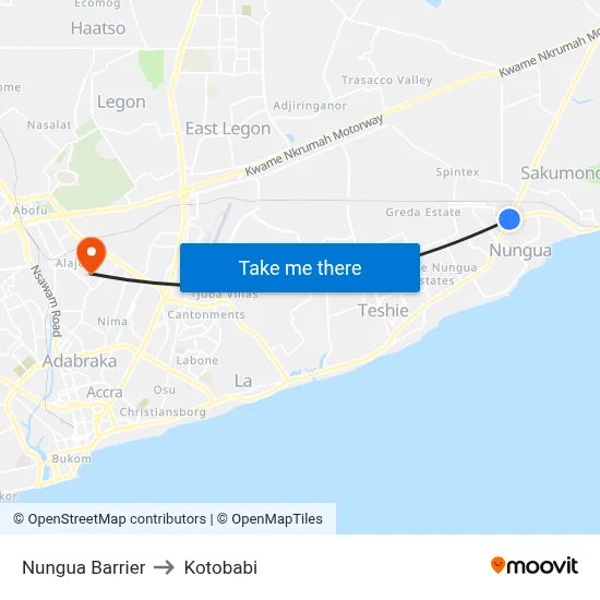 Nungua Barrier to Kotobabi map