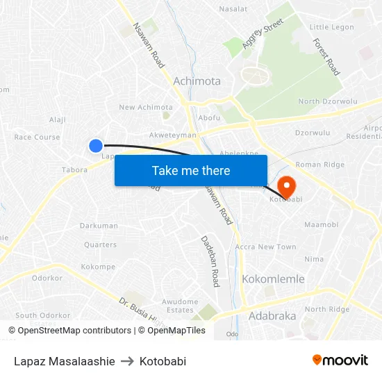 Lapaz Masalaashie to Kotobabi map