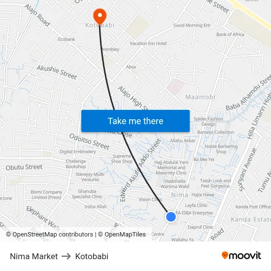 Nima Market to Kotobabi map