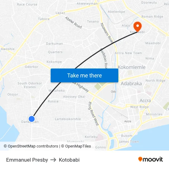 Emmanuel Presby to Kotobabi map