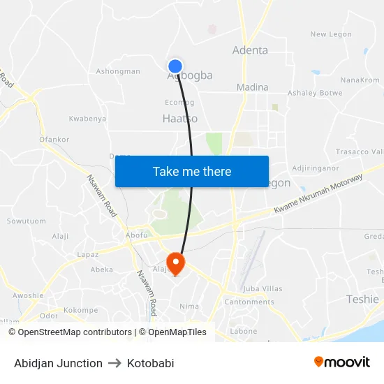 Abidjan Junction to Kotobabi map