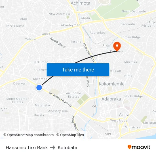Hansonic Taxi Rank to Kotobabi map