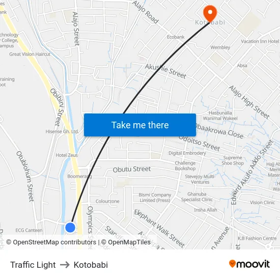 Traffic Light to Kotobabi map