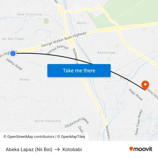 Abeka Lapaz (Nii Boi) to Kotobabi map