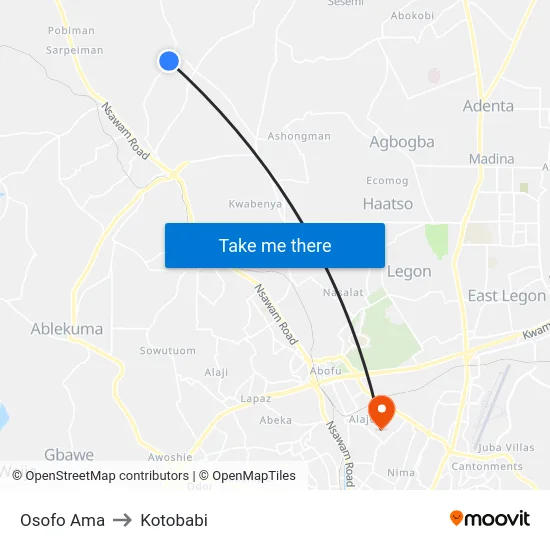 Osofo Ama to Kotobabi map
