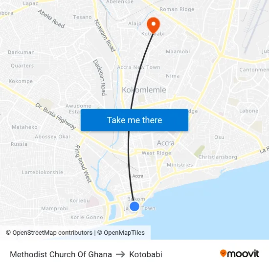Methodist Church Of Ghana to Kotobabi map