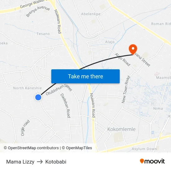 Mama Lizzy to Kotobabi map
