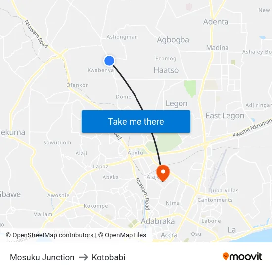 Mosuku Junction to Kotobabi map