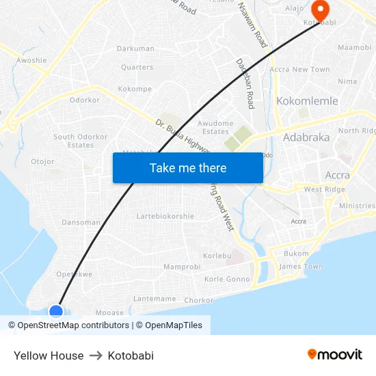 Yellow House to Kotobabi map