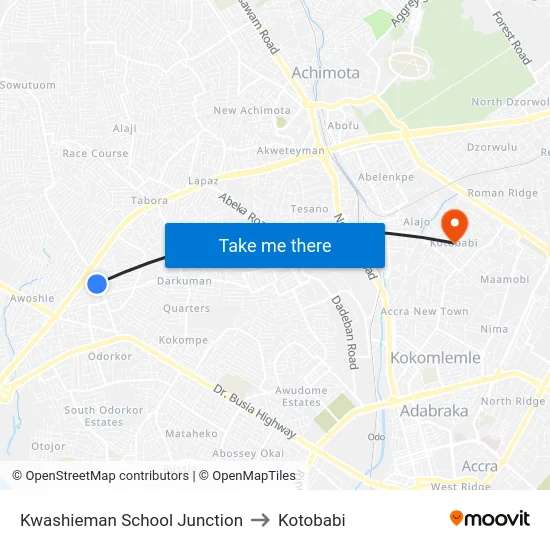 Kwashieman School Junction to Kotobabi map