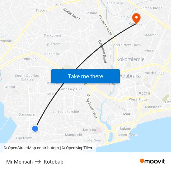 Mr Mensah to Kotobabi map