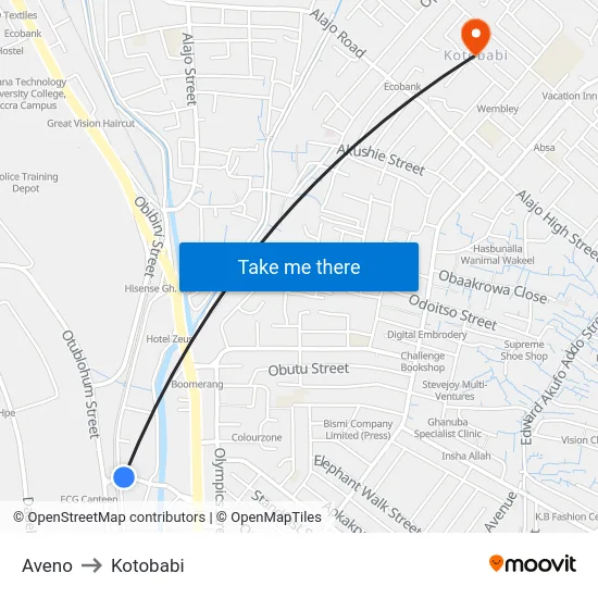 Aveno to Kotobabi map