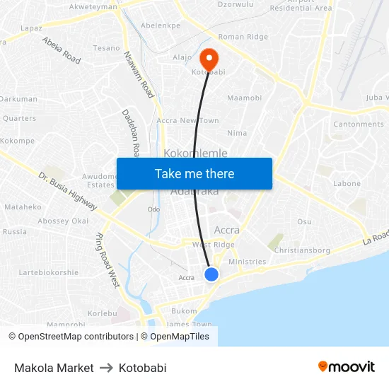 Makola Market to Kotobabi map