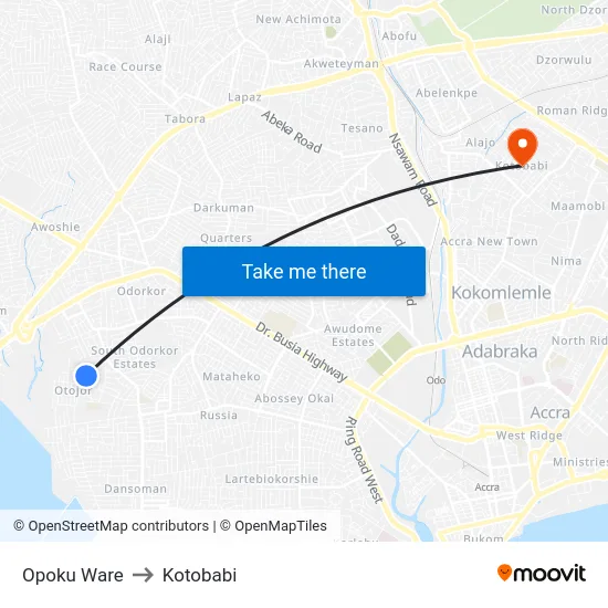 Opoku Ware to Kotobabi map