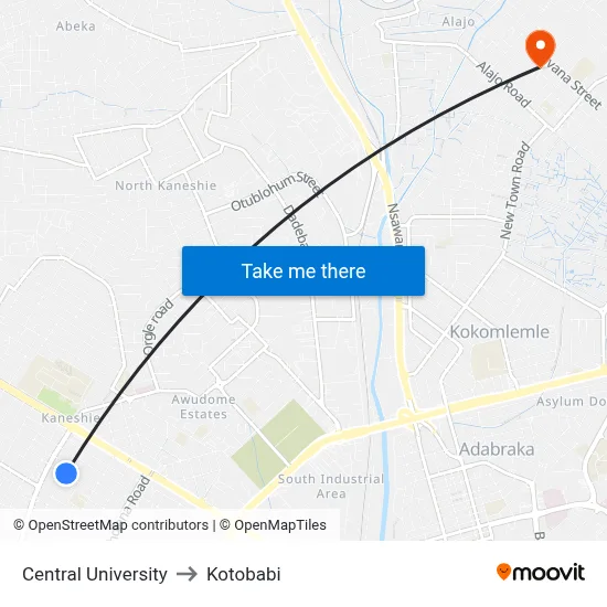 Central University to Kotobabi map