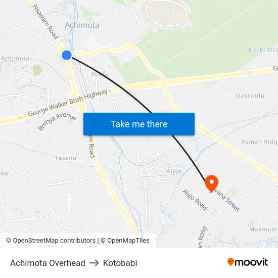 Achimota Overhead to Kotobabi map