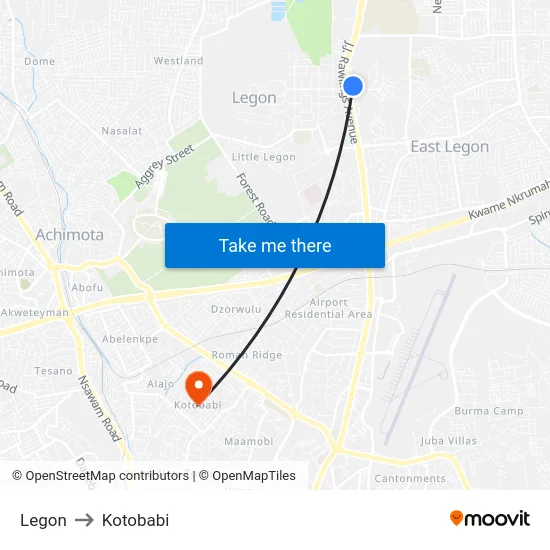 Legon to Kotobabi map